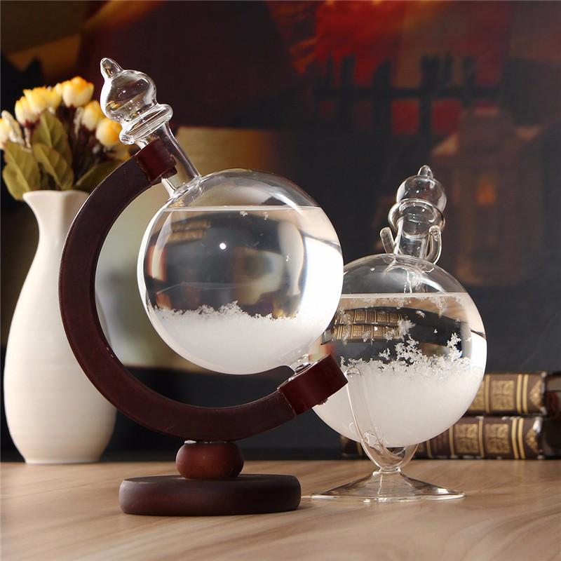 Kerstcadeau Weersverwachting Crystal Bottle Globe Storm Home Bureau Decor Houten glazen voet Nieuwigheden Speelgoed