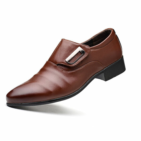 59% OFF on Men Hook Loop Pointed Toe Leather Business Formal Shoes