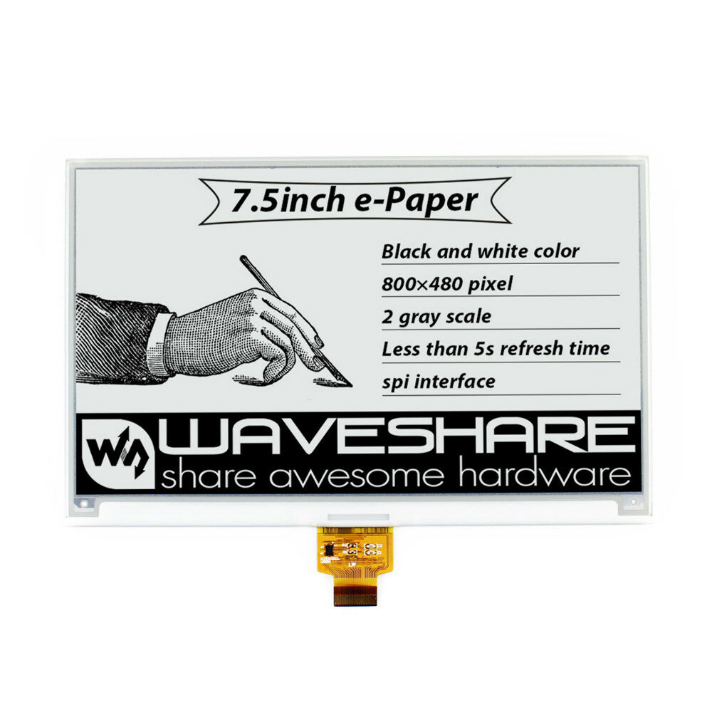 Waveshare? 7,5 inch inktscherm Kaal scherm E-paper Display SPI-interface Zwart-wit 800x480 Resolutie