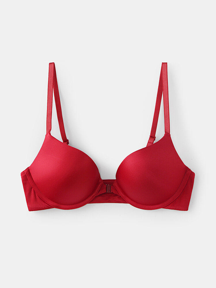Women Push Up Gather Seamless Front Closure Breathable Red Bras