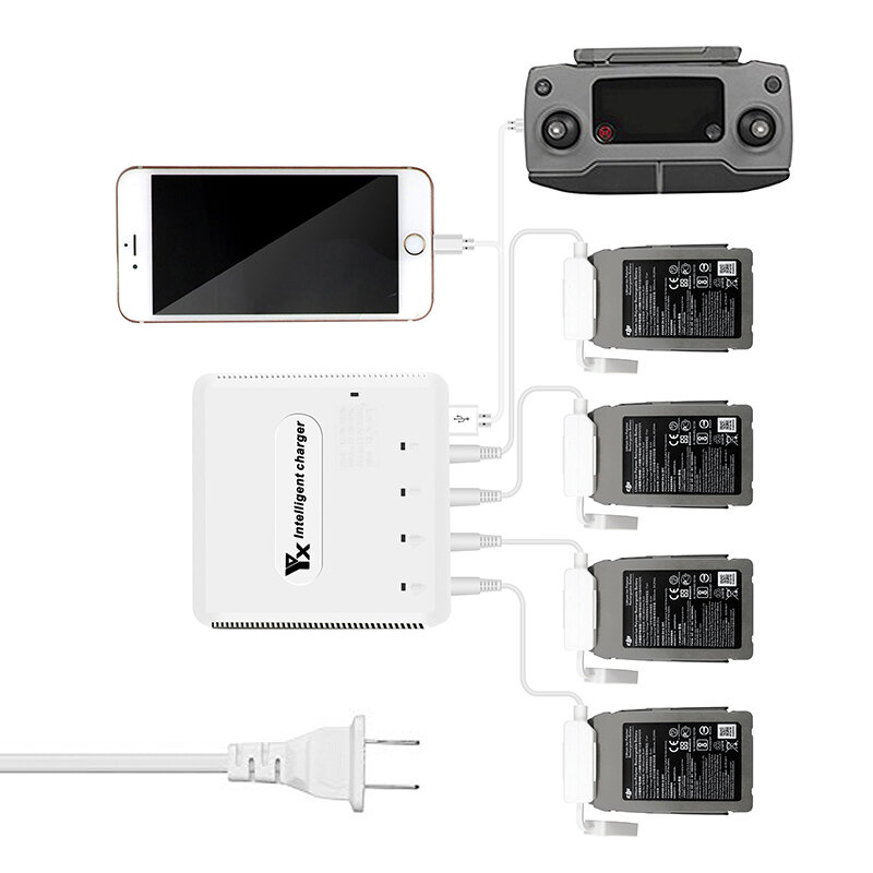 

YX 6-in-1 Multi Батарея Интеллектуальный концентратор быстрой зарядки 4 Батарея USB-зарядное устройство Housekeeper для