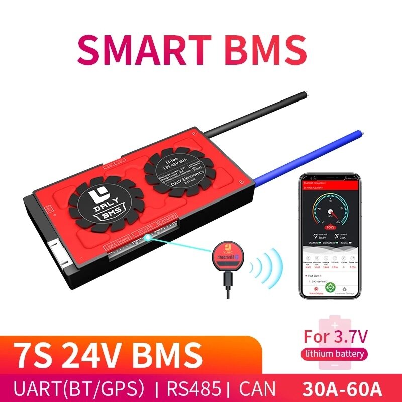 

DALY BMS 7S 24V 30A 40A 60A Lithium-ion Battery Pack Smart BMS LCD Module18650 Bluetooth UART RS485 CAN BMS System with