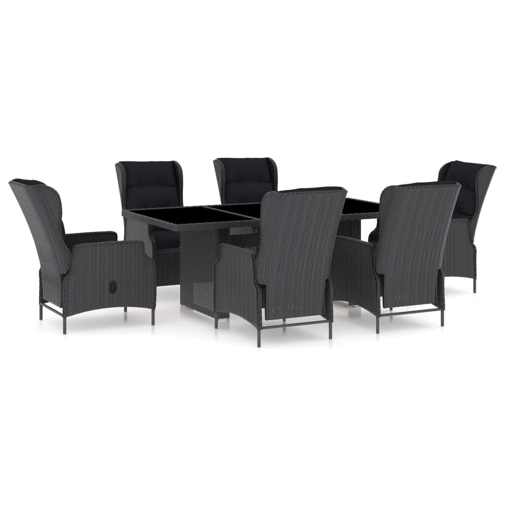 7 Piece Outdoor Dining Set with Cushions Poly Rattan Dark Gray