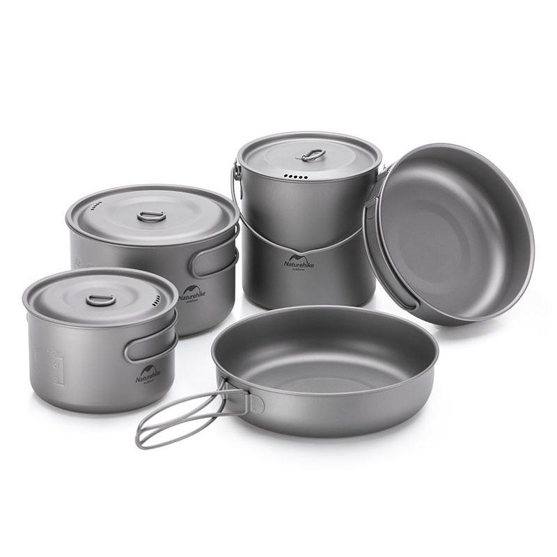 Naturehike NH18T101-A 2-3 People Pot Pan Picnic Tableware With Foldable Handle Hook
