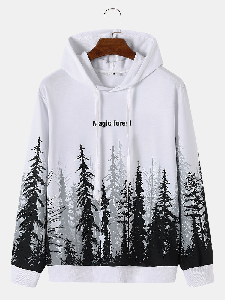 

Men Street Landscape Trees Letter Character Pullover Hooded Sweatshirt