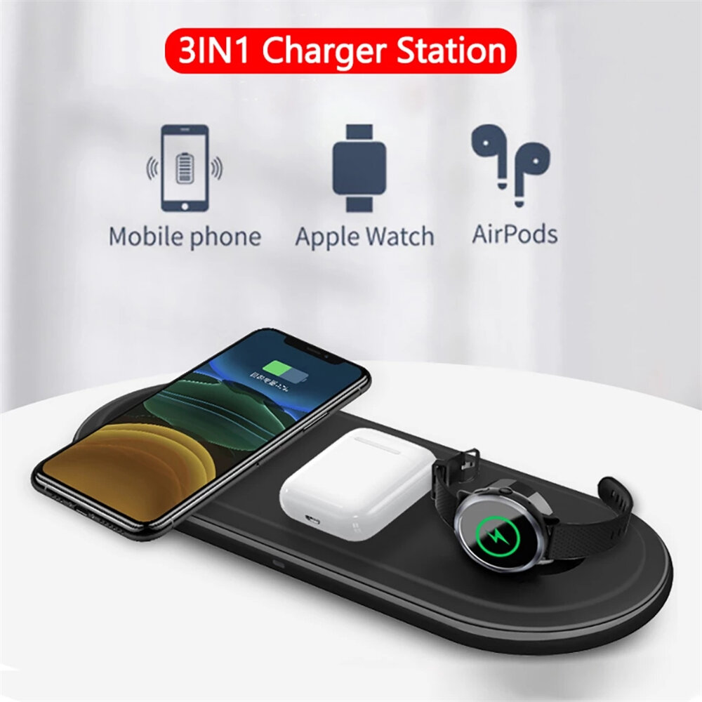 

Bakeey 10W 3-in-1 Qi Wireless Charger Pad Fast Charging Holder Stand For iPhone 12 12Pro Huawei P30 P40 Pro Apple Watch