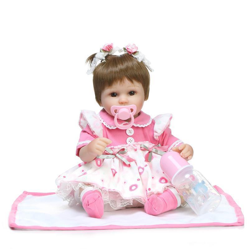 NPK 16 Inch 42cm Reborn Baby Two Pigtail Soft Silicone Doll Handmade Lifelike Baby Girl Dolls