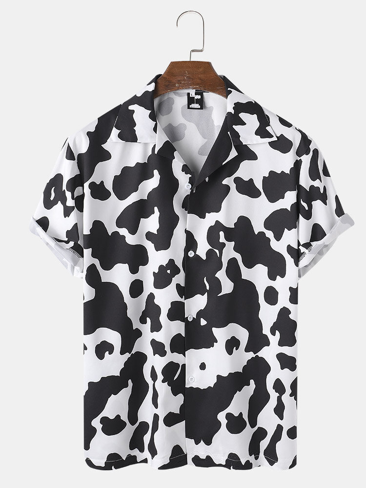 Herenkoe patroon print Revere kraag casual shirt met korte mouwen