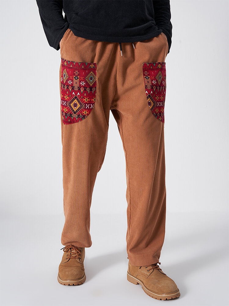 Mens Ethnic Pocket Designed Hem Cuff Ankle Length Pants