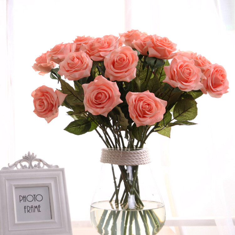 Rose Kunstbloemen Single Branch Fake Flower voor Thuis Decoratie Trouwvochtige Zijdenrozen