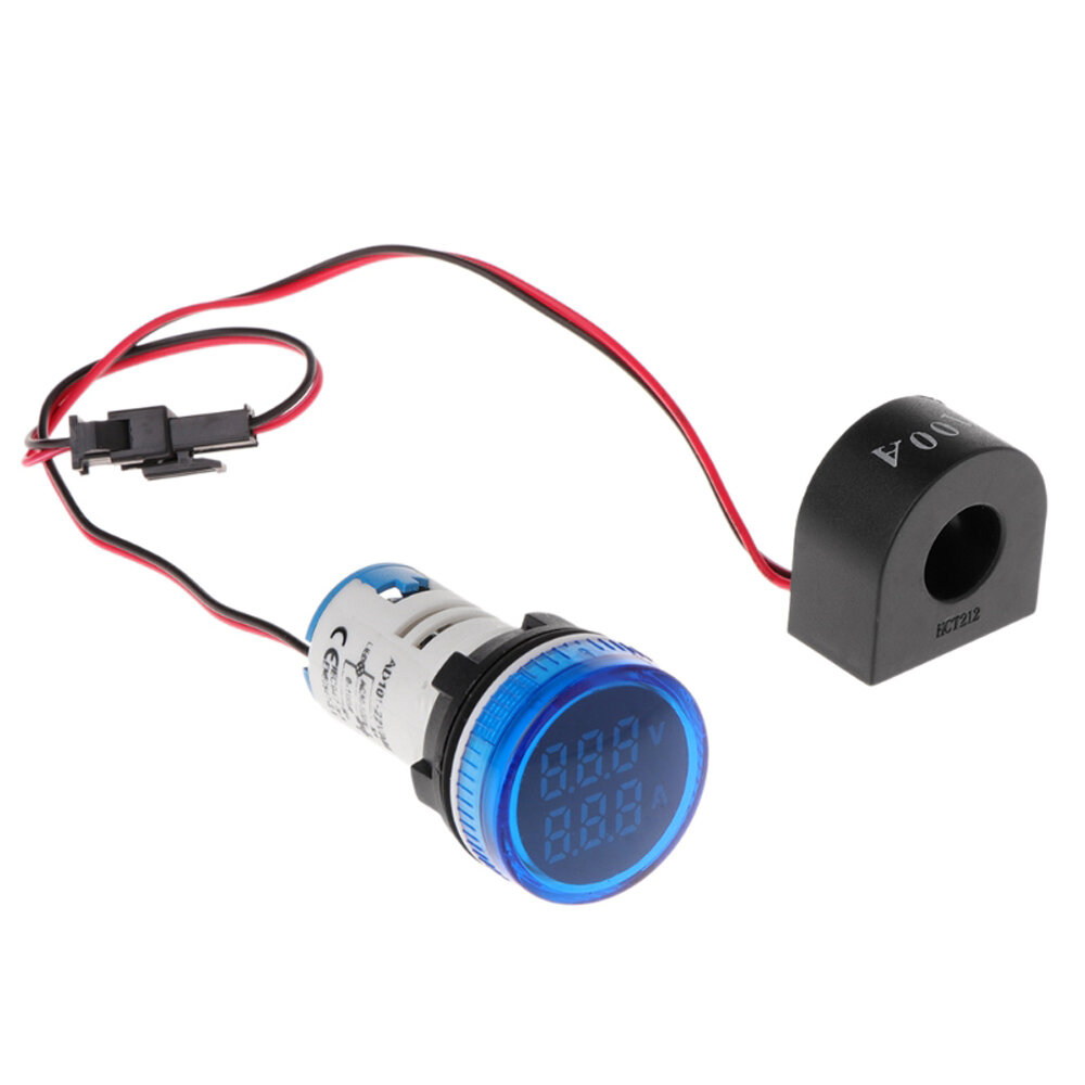 

Синий свет 2in1 22 мм AC50-500V 0-100A ампер вольтметр амперметр амперметр тока с CT Au23