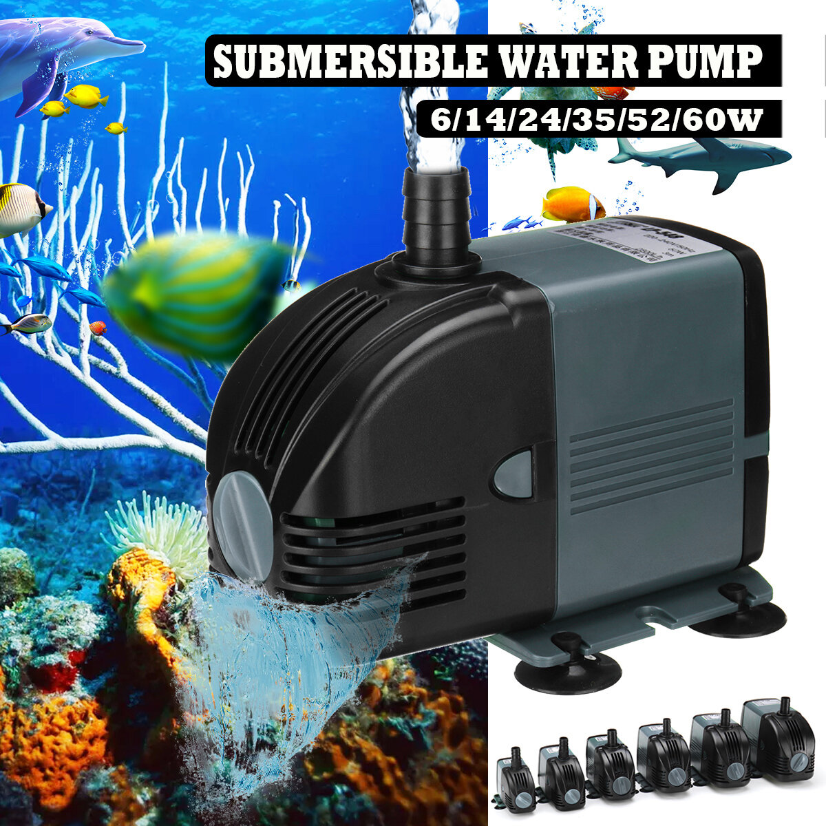 Στα 6.59 € από αποθήκη Κίνας | 6/14/24/35/52/60W Submersible Water Pump Low Noise Durable Aquarium Tank Fish Fountain Pump