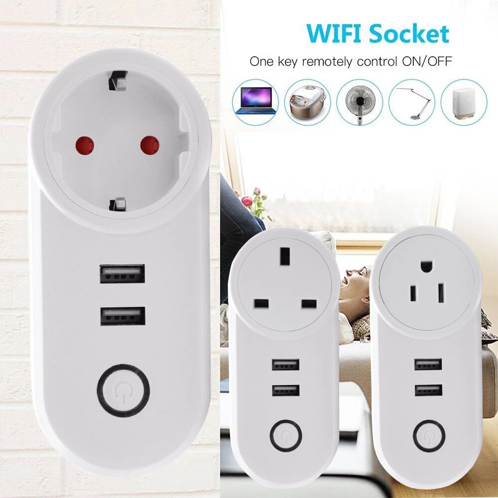 

Ewelink WiFi Switch Smart Socket Dual USB Ports Outlets UK US EU FR Plug APP Remote Control Works with Alexa Google Home