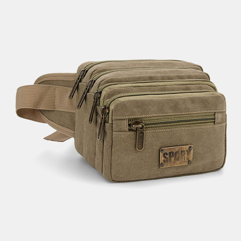 Men Waterproof Multi-pocket Waist Bag Canvas Large Capacity Multi-purpose Phone Bag Chest Bag Crossbody Bag Shoulder Bag