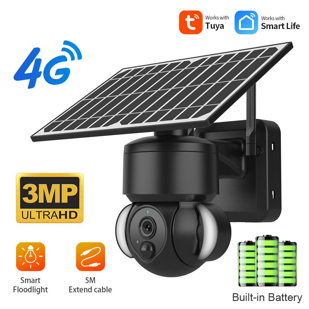 SECTEC Outdoors 4G Solar Powered Camera with Solar Panel 1080P Intelligent Monitoring PIR Human Detection Color IR Night