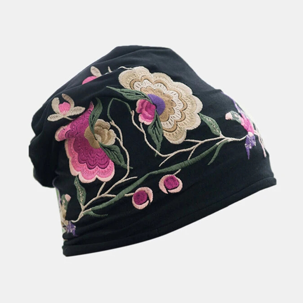 Vrouwen katoen borduurwerk bloemenprint Etnische stijl muts Hoed Ademende tulband cap