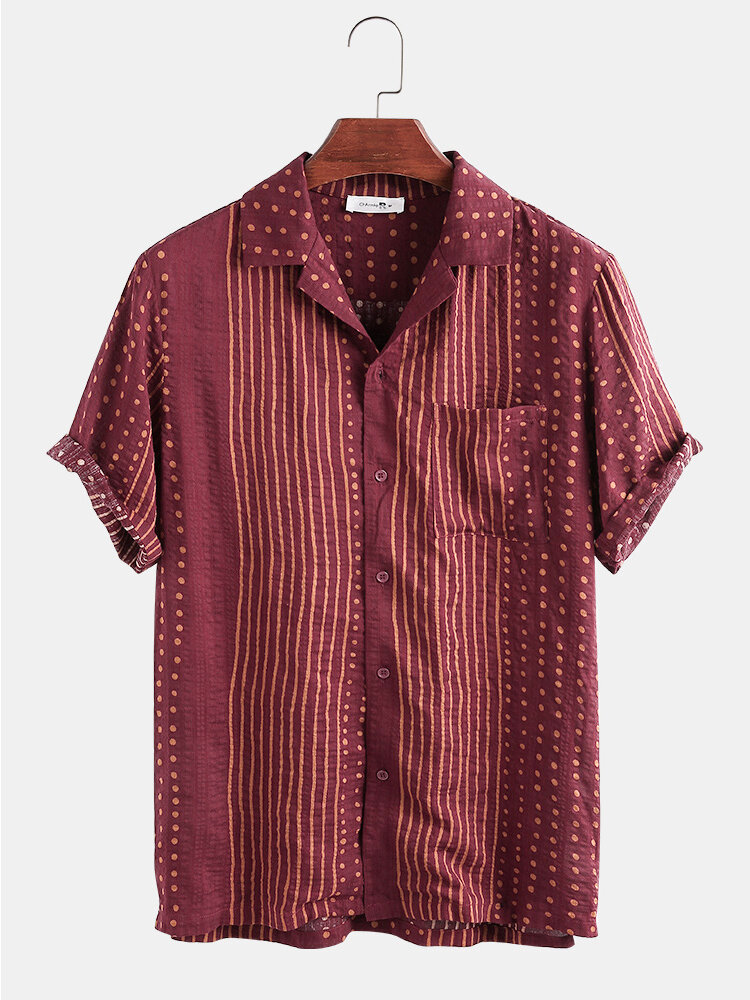 

Рубашки Revere с нагрудным карманом и хлопком в этническую полоску с принтом в горошек