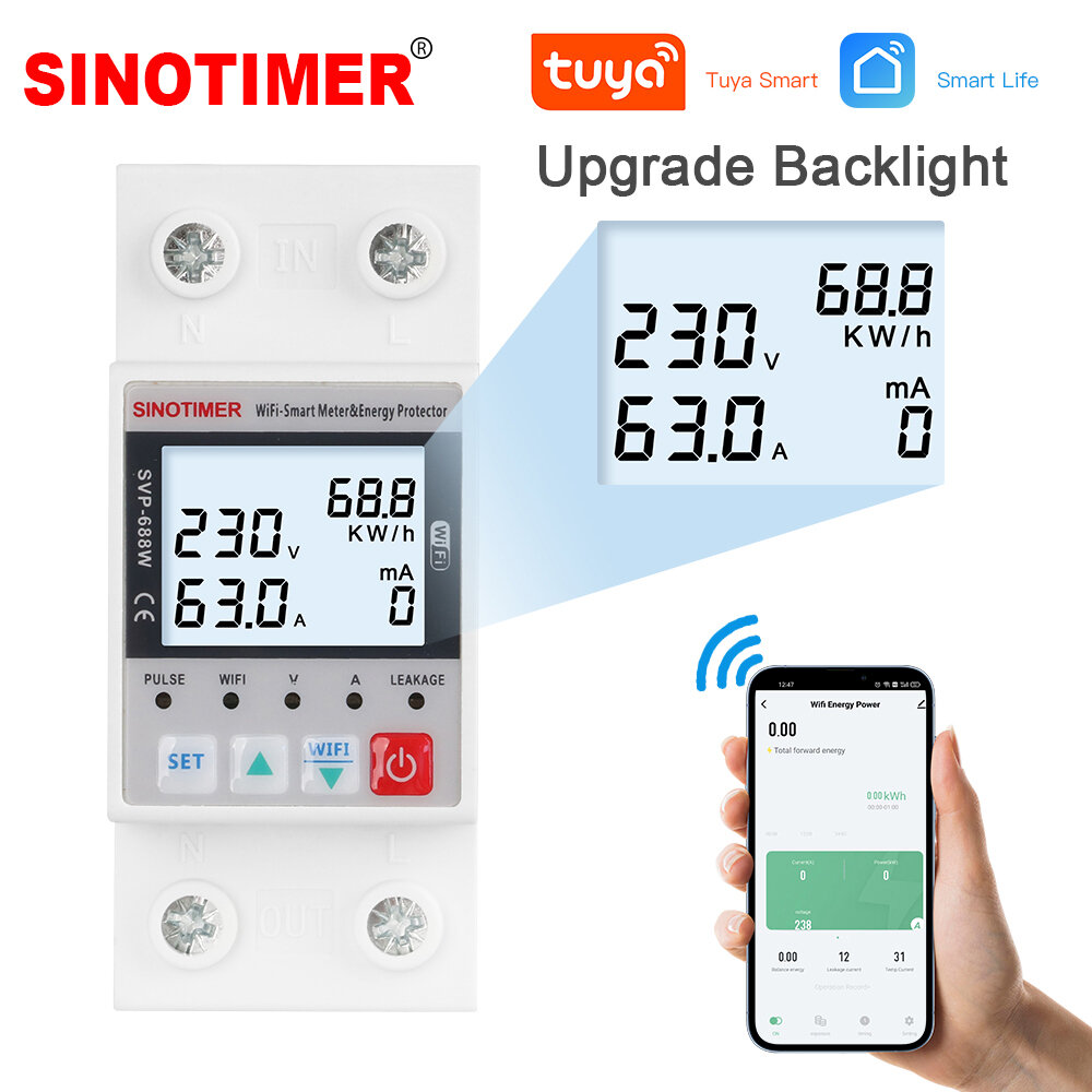 SINOTIMER SVP688 WiFi Energy Meter Remote Control Voltage/Current/Leakage Protection Real-Time Monitoring Adjustable Par