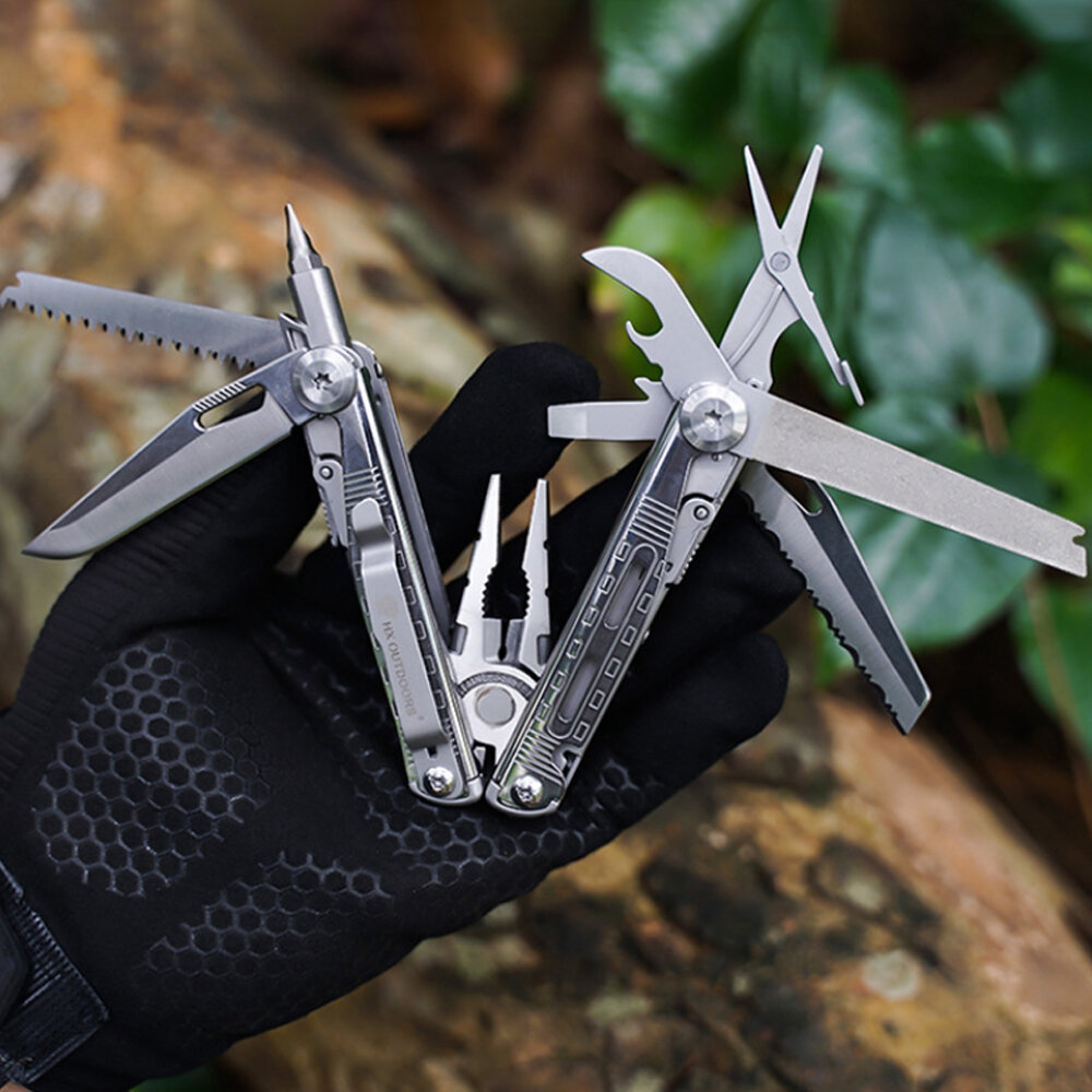 HX OUTDOORS 14 في 1 مفكرة متعددة الوظائف قابلة للطي من الفولاذ المقاوم للصدأ 420 سكين جيب مقص منشار مفكات أدوات البقاء على قيد الحياة في التخييم.