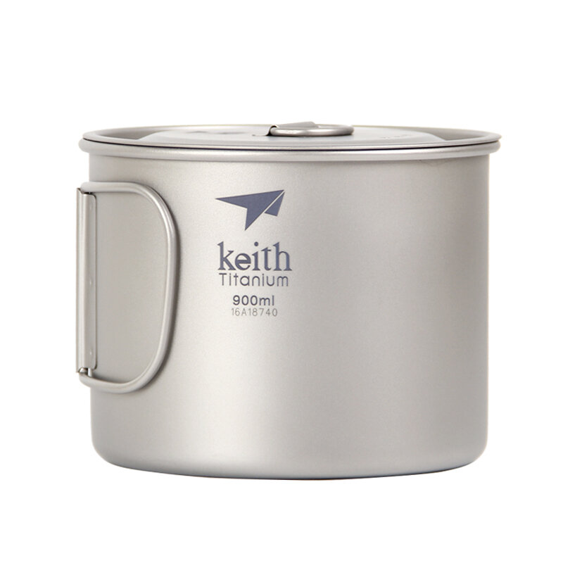 Keith Ti3209 Panela de sopa de titânio de 900 ml com alça dobrável, xícara de macarrão leve, xícara de água para acampar, viajar e fazer piquenique