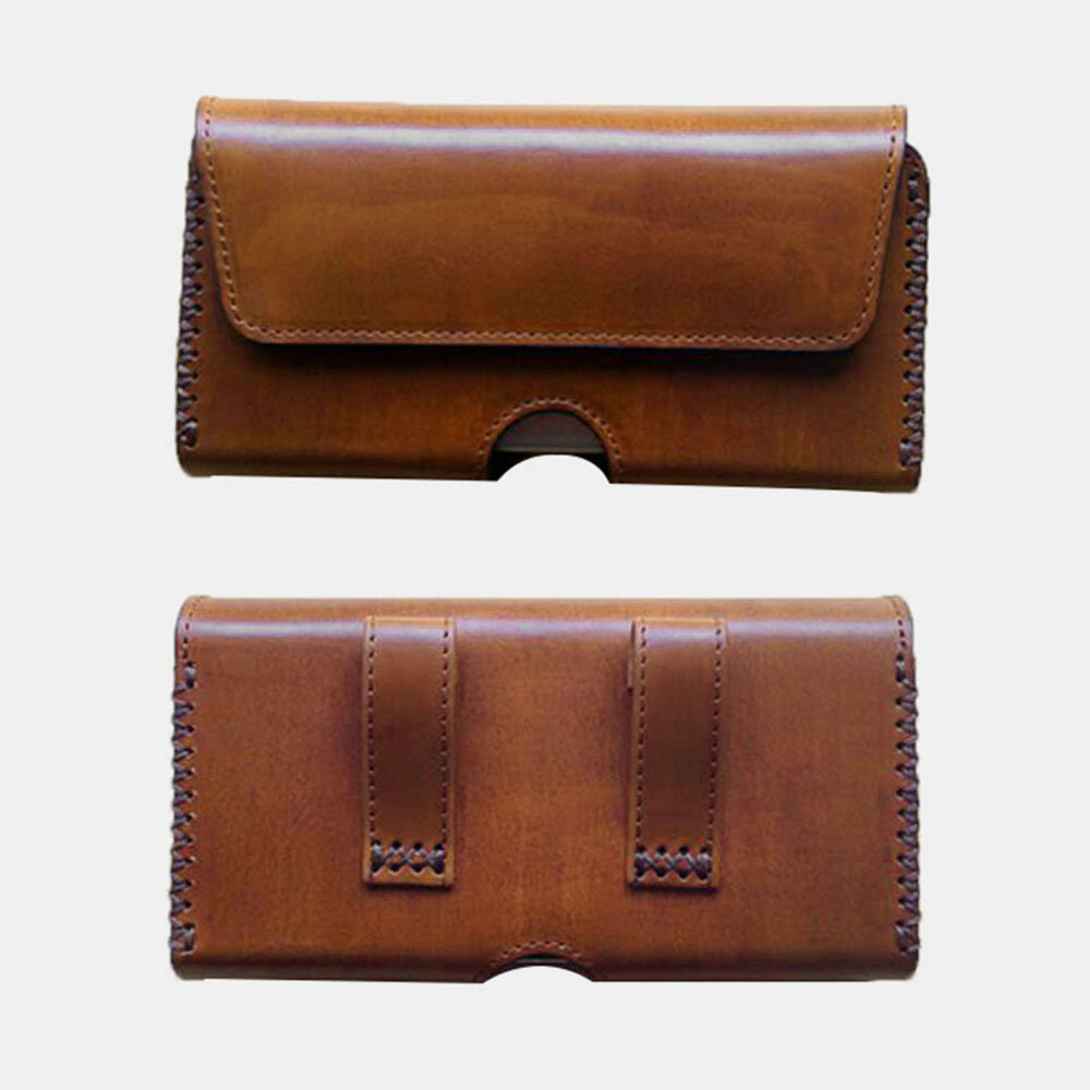 

Ekphero Men Genuine Leather Hasp Large Capacity Retro 6.5 Inch Phone Bag Waist Packs Phone Case