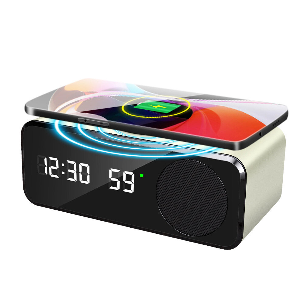 

5 в 1 беспроводное зарядное устройство динамик цифровой будильник Часы bluetooth аудио подставка для телефона секундомер