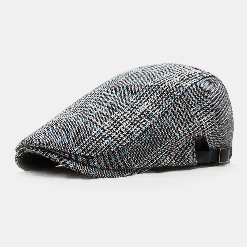 Mannen katoen Britse stijl geruite patroon outdoor casual all-match vooruit hoed baret hoed