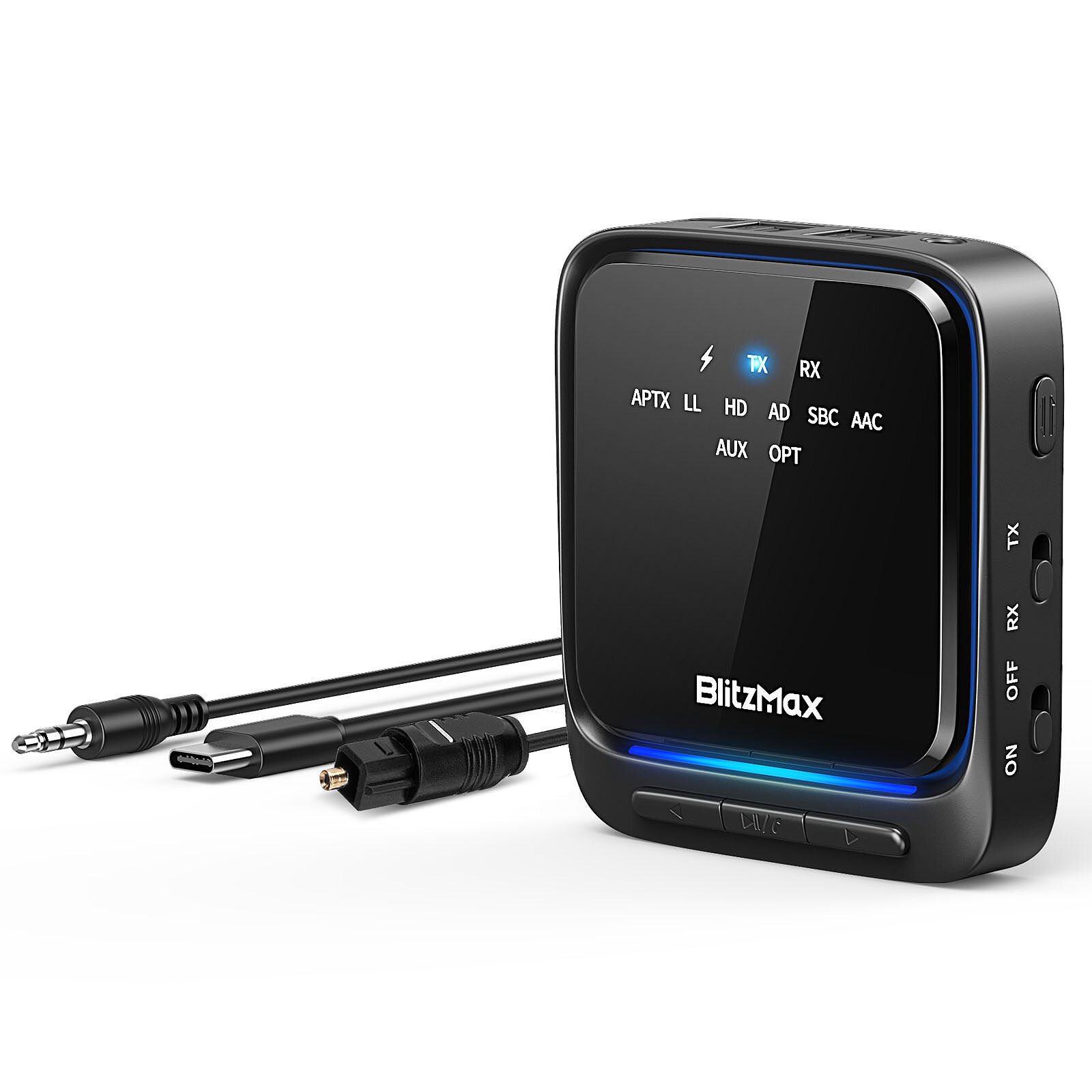 

BlitzMax BT06 Transmitter Receiver bluetooth V5.2 apt Adaptive Low Latency HiFi Sound Optical Fiber Transmission Dual Li