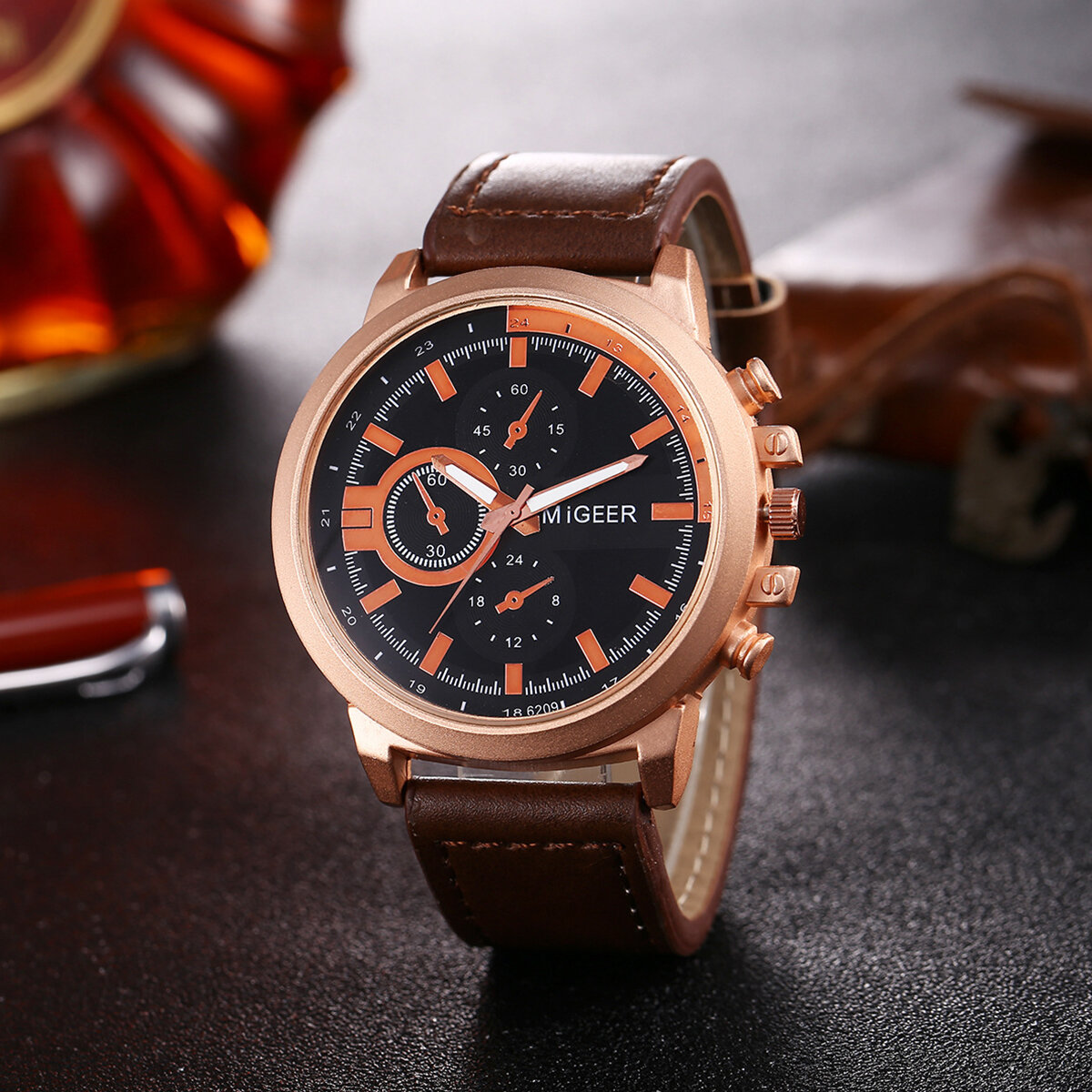 5 STKS Fashion Gift Set Business Grote Wijzerplaat Quartz Horloge + Pen + Riem + Sleutelhanger + Por
