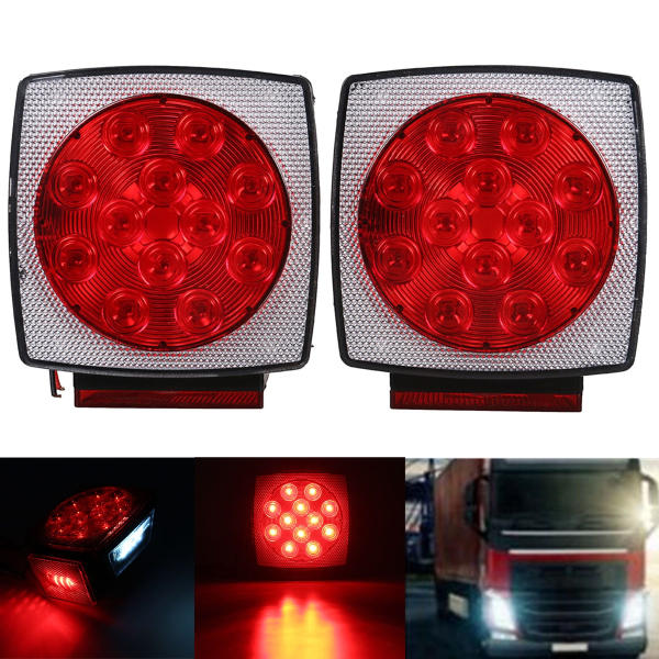 12V Vrachtwagen Aanhangwagen LED Vierkant Achter Brak Lamp Tail Plate Lights Stud Montage Rood Oranj