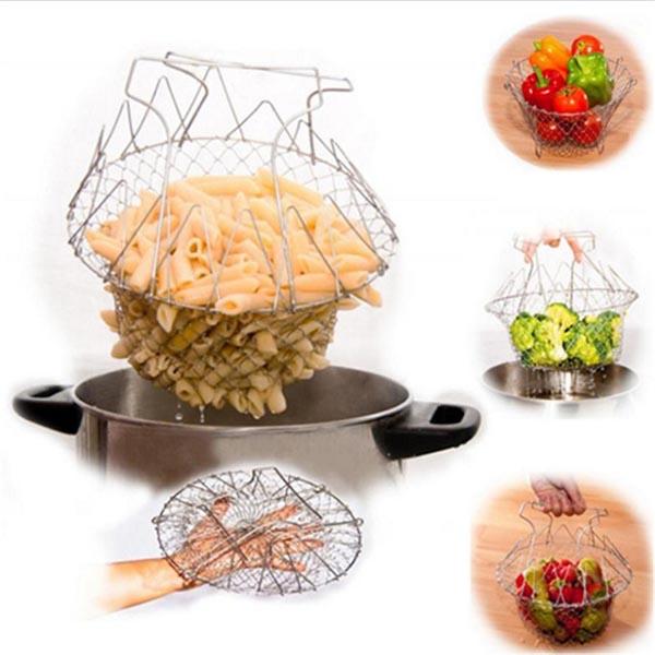 Раскладная корзина для жареных картофельных чипсов из нержавеющей стали для хранения на открытом воздухе на барбекю или пикнике