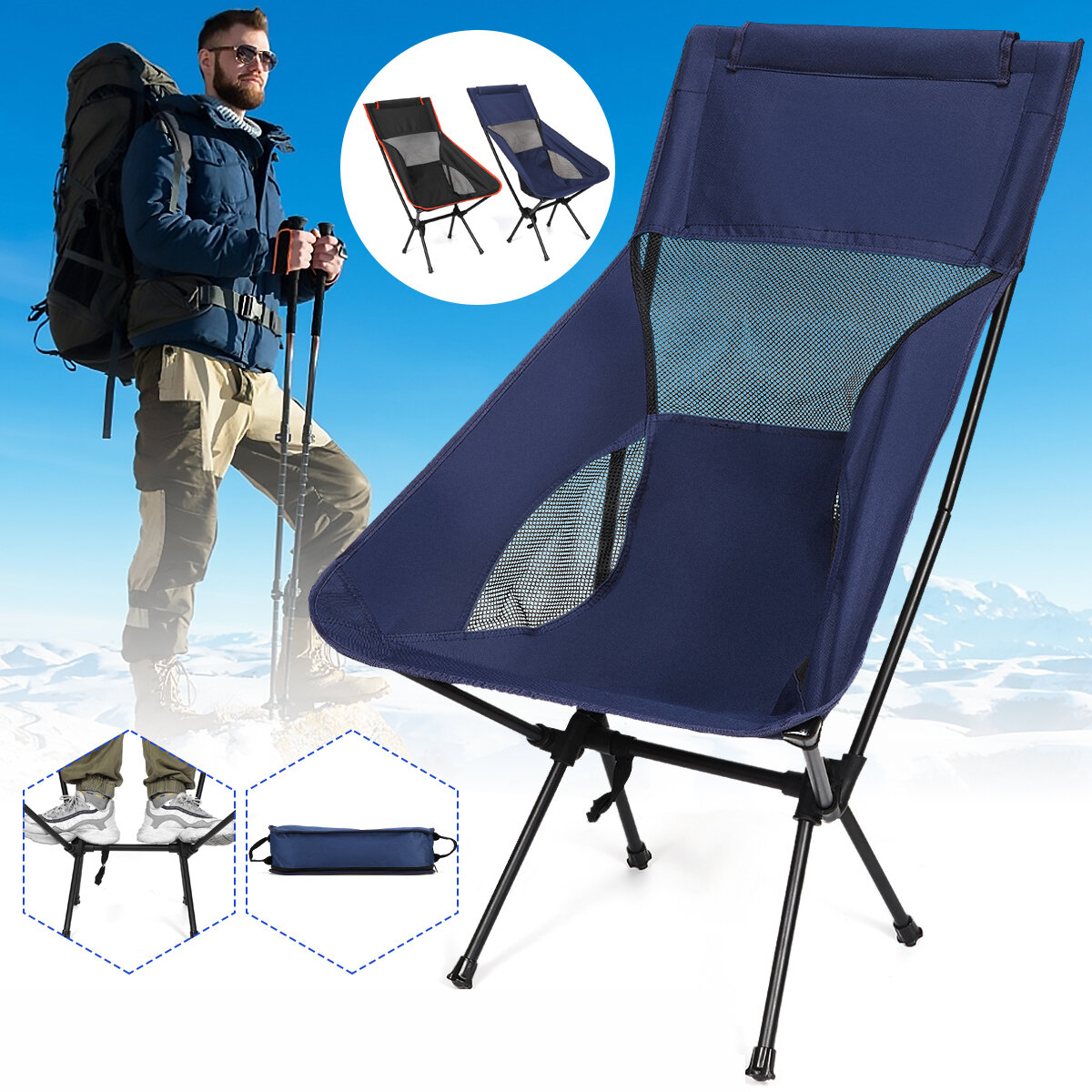 Składane krzesło księżycowe Lekki stołek wędkarski Camping BBQ Seat Outdoor Travel Maksymalne obciążenie 265lbs
