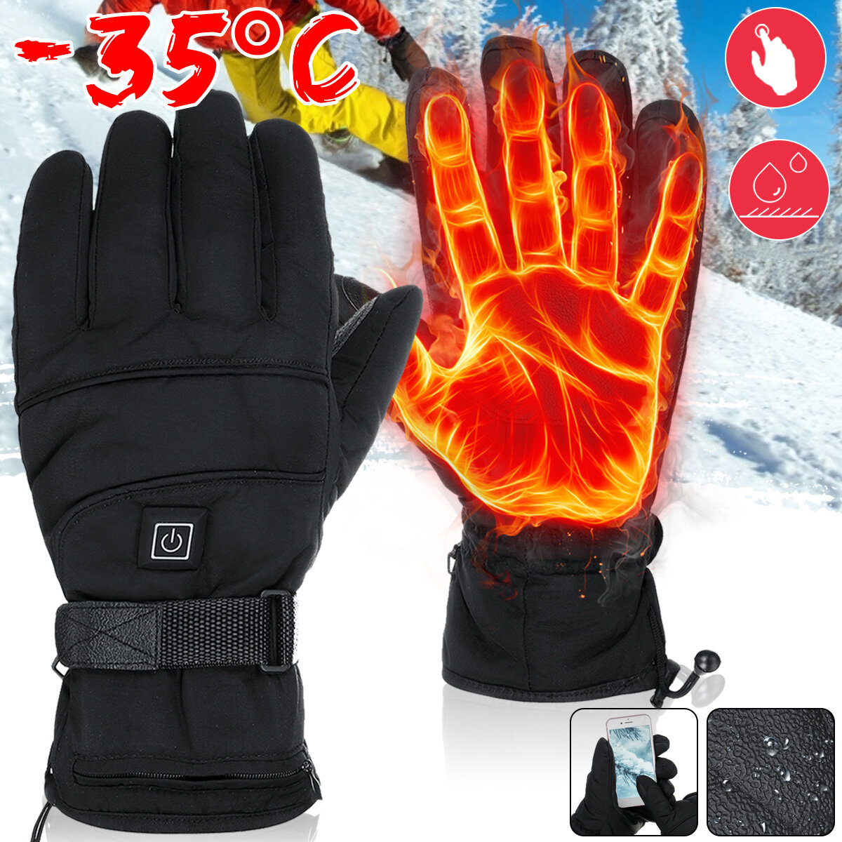 

USB Powered 3-Gear Temperature Control Winter Warm Waterproof Windproof Outdoors Motorcycle Riding Heated Gloves