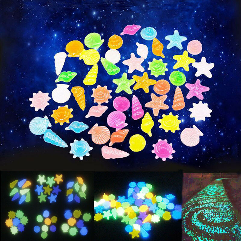 80pcs/pack Luminous Pebbles Aquarium Decorative Glow Stones Marine Life Seashells Starfish Fish Tanks Decoration Garden