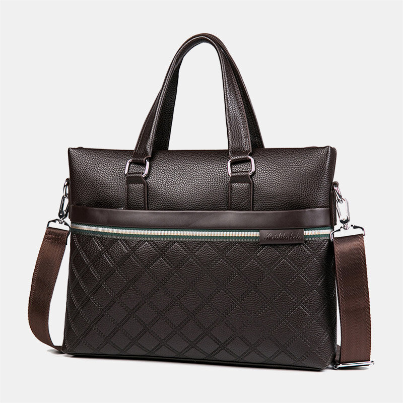 

Men PU Leather Lingge Waterproof Briefcase Teacher Bag Casual Large Capacity 14 Inch Laptop Bag Work Bag Handbag Crossbo