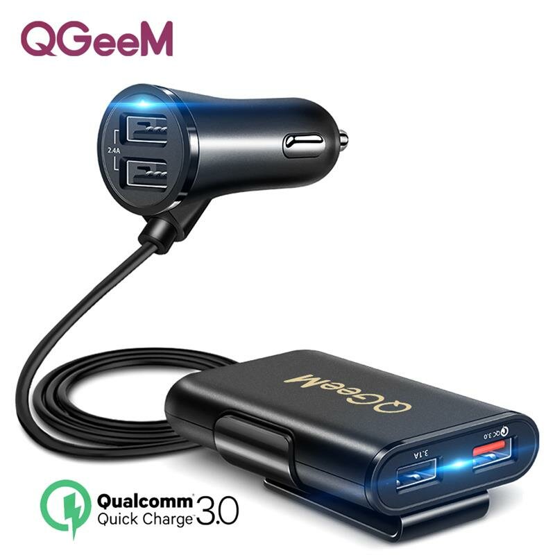 

QGEEM CH12 QC 3.0 4 USB Car Charger Safety Hammer LED Indicator Quick Charging Adapter for iPhone XS 11Pro Mi 9 Note 9S