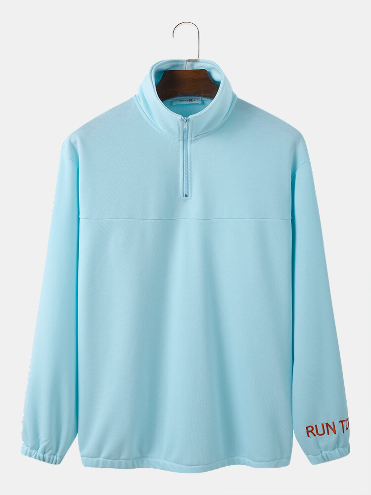 Men Polos Collar Solid Zipper Long Sleeve Casual Pullover Sweatshirt