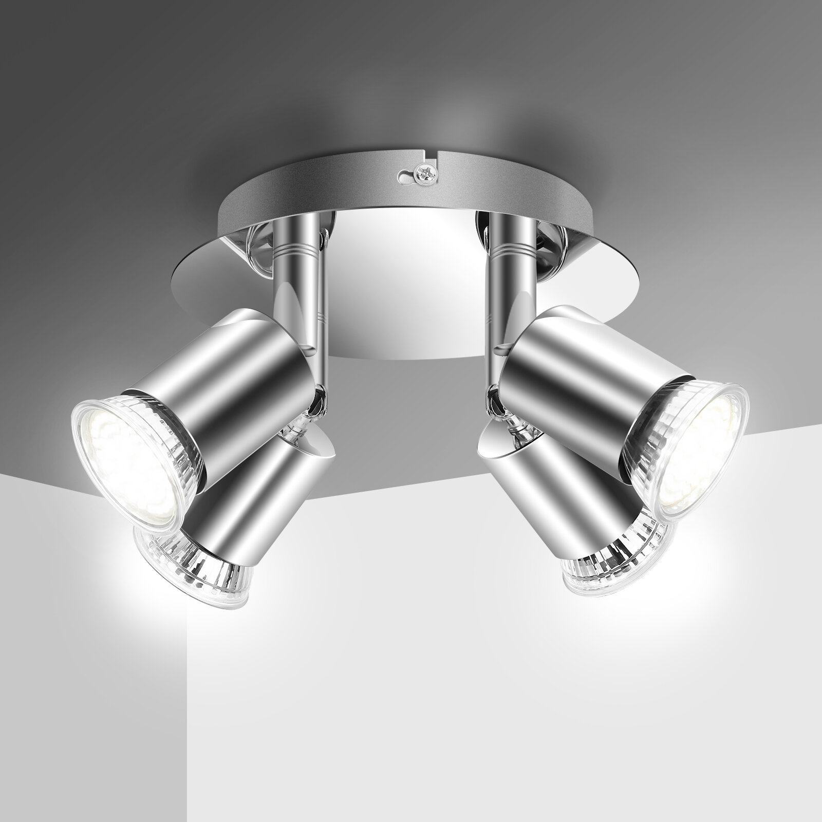 Elfeland 100-220V 4 Way GU10 LED Draaibare Plafondlamp Lamp Spotlight Fitting Home Verlichting