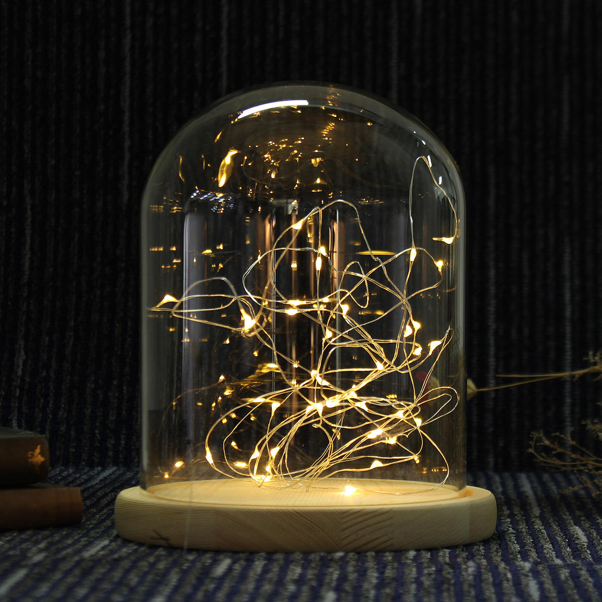 15*18.5cm Glazen Koepel Display Pot Kleding Decoratie Houten Voetstuk met Fee LED-licht