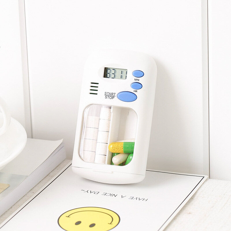 

Smart Mini White 2 Grids Pill Reminder Portable Alarm Timer Electronic Pill Box LED Display Alarm Clock Remind Pillbox M