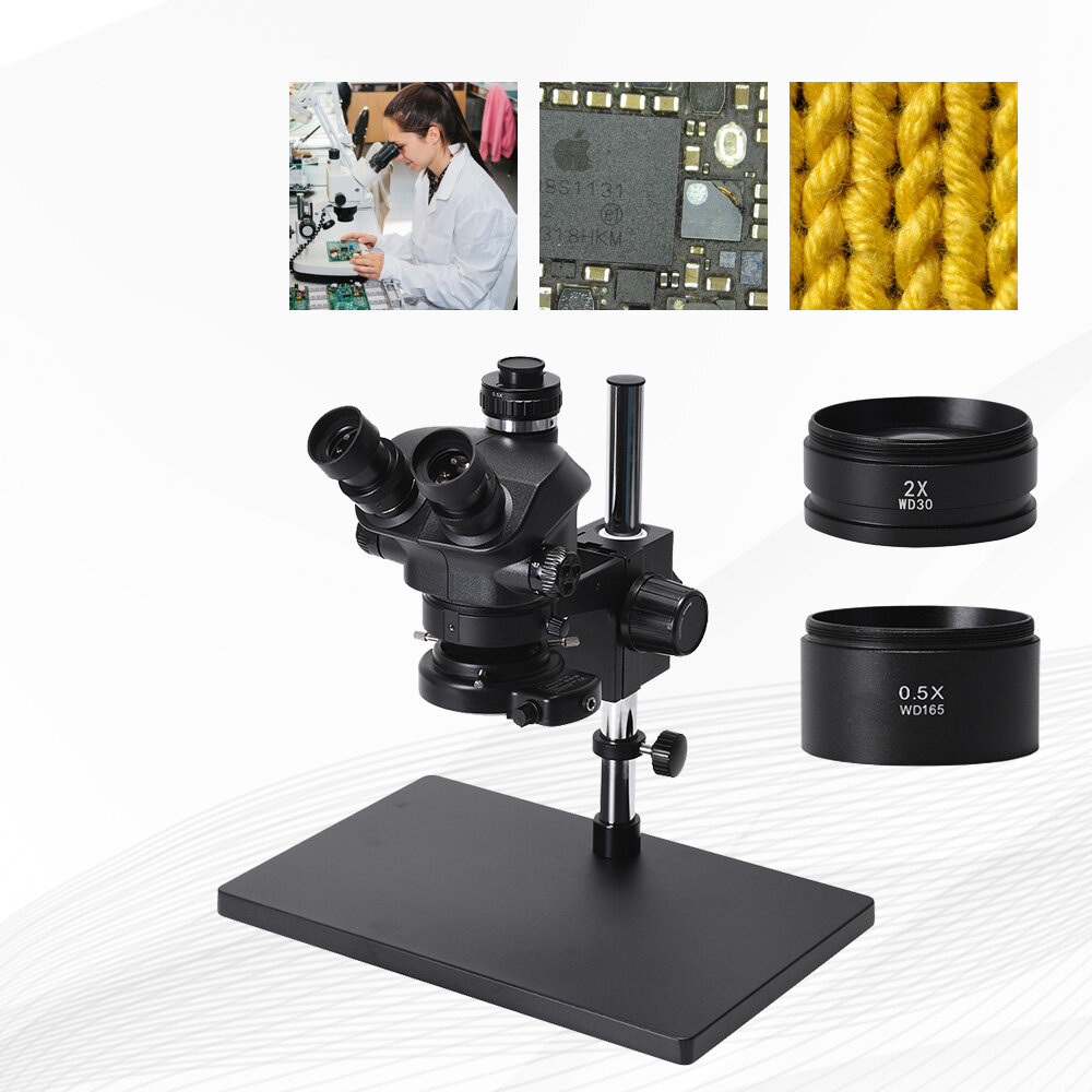 

3.5x-100x Simul-Focal Trinocular Stereo Microscope with Magnification Big Table Zoom+144 Adjustable LED Lights Kits