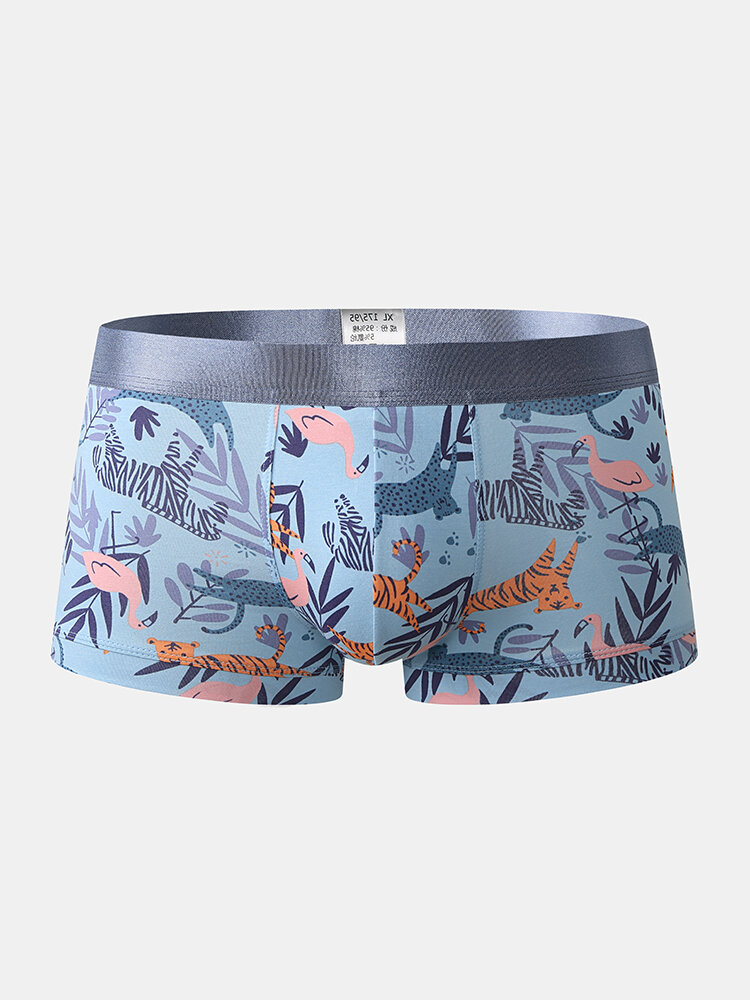 Heren Cartoon Animal Print Underwear U Convex ademende katoenen boxers