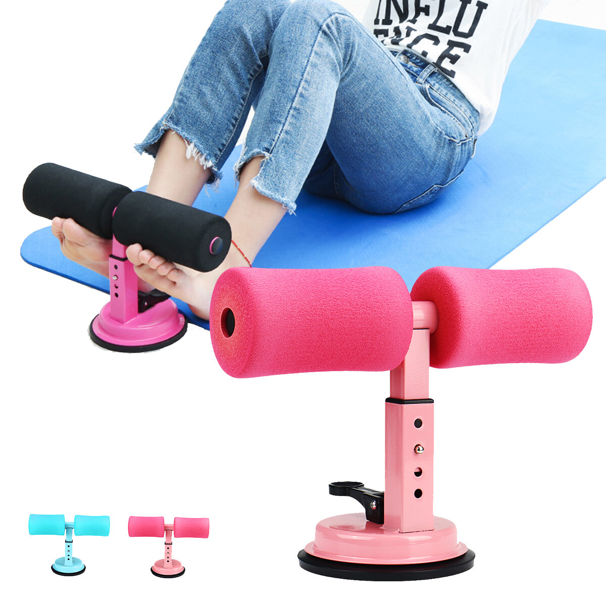 Verstelbare Sit Up-assistentstaven - draagbare fitnessstandaard voor buikspieroefeningen met zuignappen voor thuisgebruik.