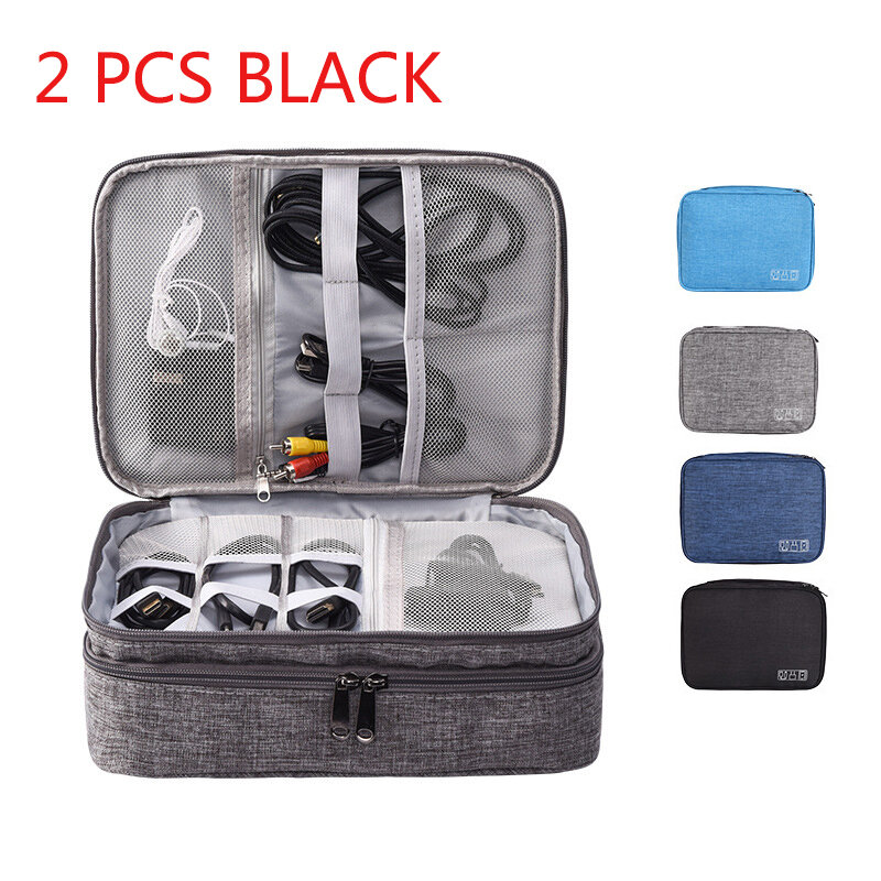 IPRee® 2 PCS fekete többfunkciós adatkábel tároló táska vízálló férfi női táska tároló