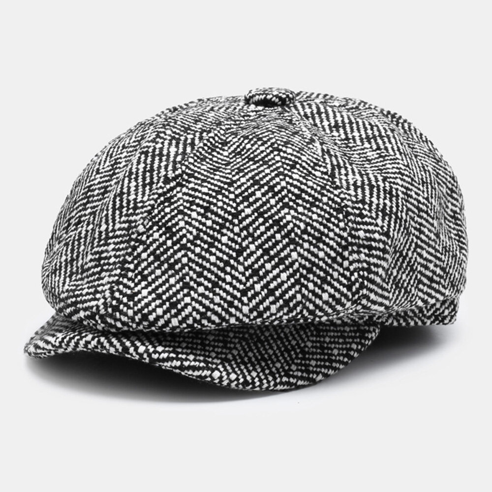 Men Newsboy Hats British Herringbone Striped Pattern Sunshade Octagonal Hat Painter Hat