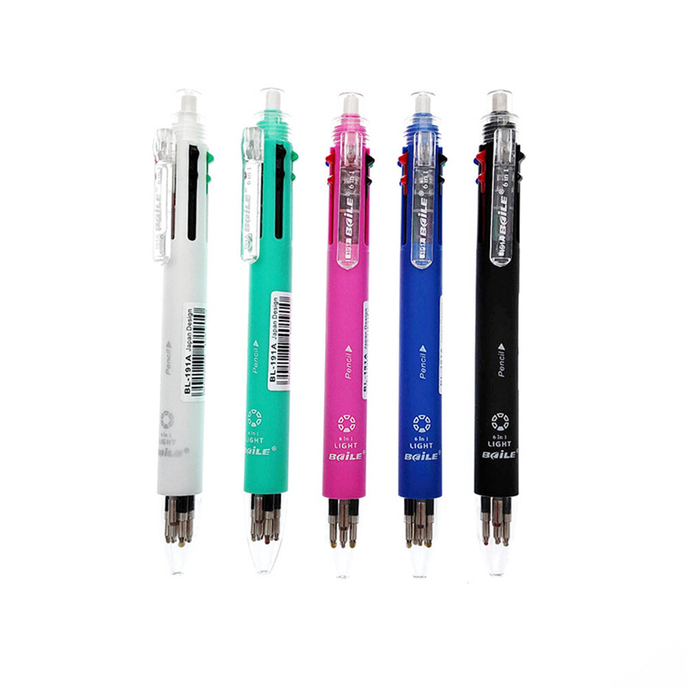 

Baile 6 in 1 Ballpoint Pen 5 Ballpoint Refill + 1 Automatic Pencil Lead Pen Writing Sketching Signing School Office Ball