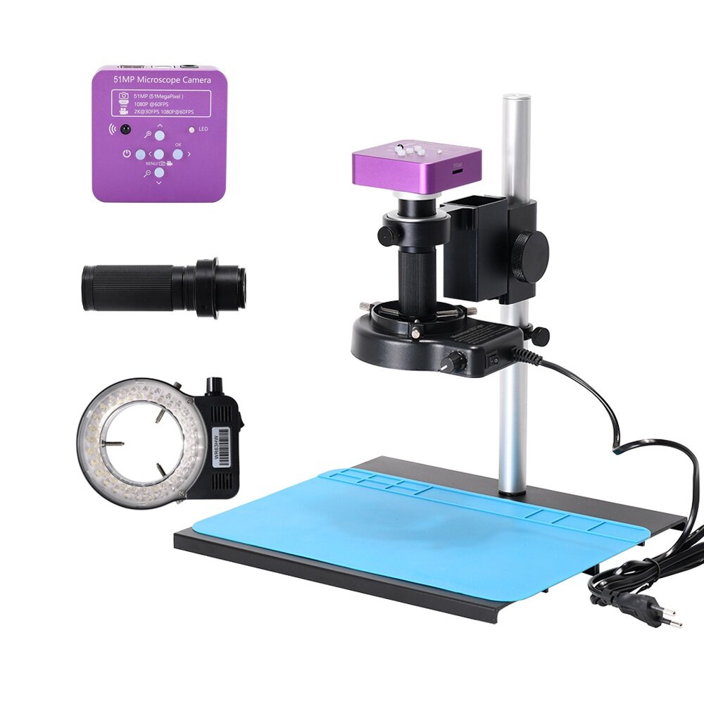 Microscopio video digitale industriale HAYEAR 51MP fotografica + 130X C-Mount lente 56 LED Anello luminoso + supporto pe