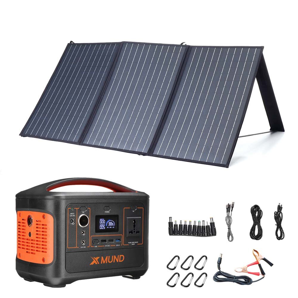 Outdoor Kampçılık Güç Cihazları için 100W 18V Solar Panel Şarjlı XMUND 500W 153600mAh Güç İstasyonu Seti