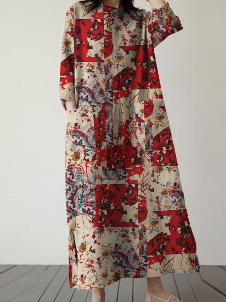 Allover vintage jurk met bloemenprint en ronde hals