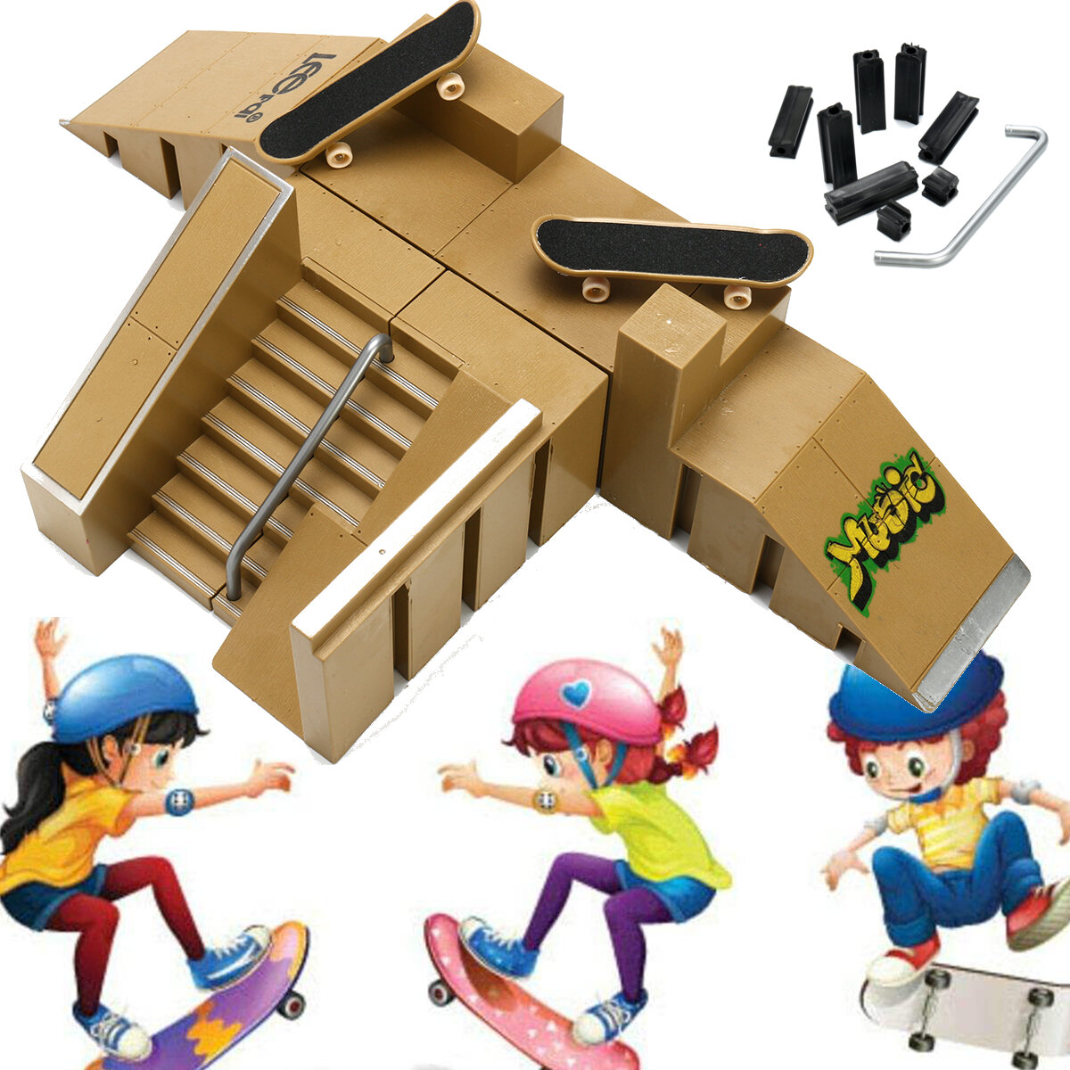 Skate Park Ramp Parts met 2 dek Fingerboard Finger Board-speelgoed